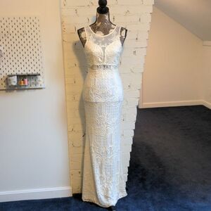 Ivory lace illusion neckline dress